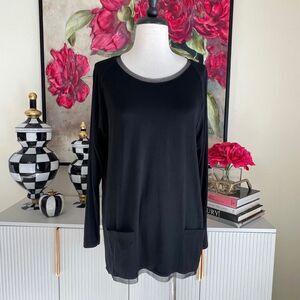 Violet Ruby Women's Crew Neck Raglan Long Sleeve Tunic T-Shirt Black Large NWT